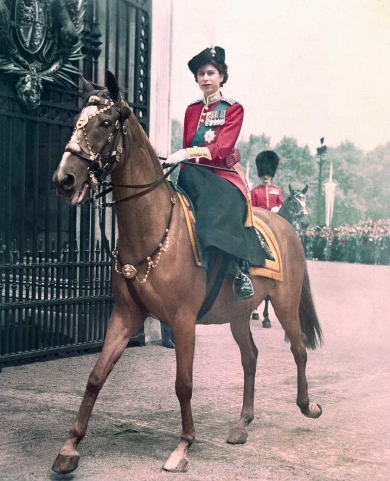 June 7, 1951 Then-Princess Elizabeth represents the King at the annual Trooping the Colour ceremony.