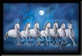 7 Horse Painting with Moon Background Brings Balance & Positive Energy