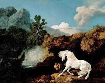 Painting of a horse and lion